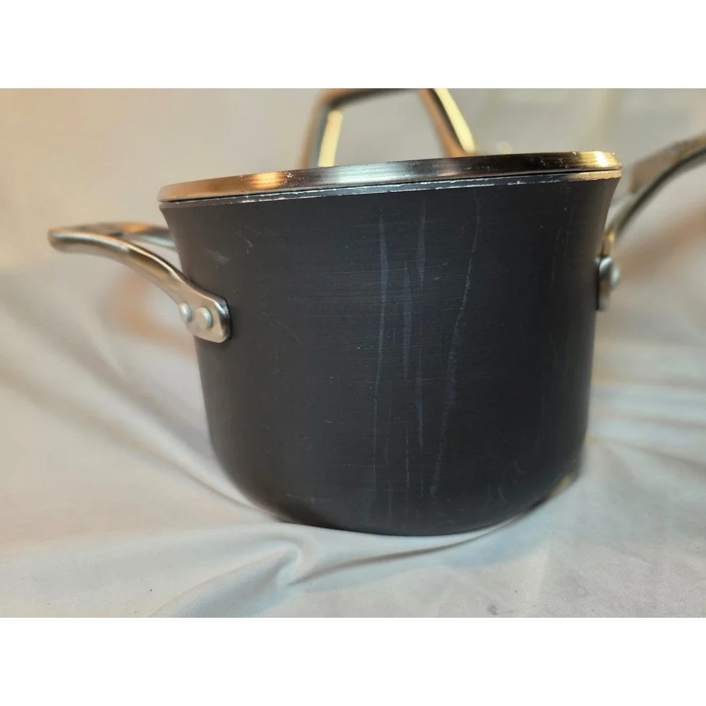 Calphalon Hard Anodized Nonstick Saucepan with Glass Lid Black 1.5 Quart Pot